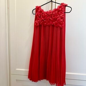 Pink pleated chiffon dress with ruffles